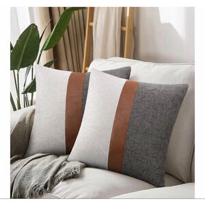 NEW Set 2 Merrycolor Gray Brown Vegan Leather Linen Throw Pillow Covers